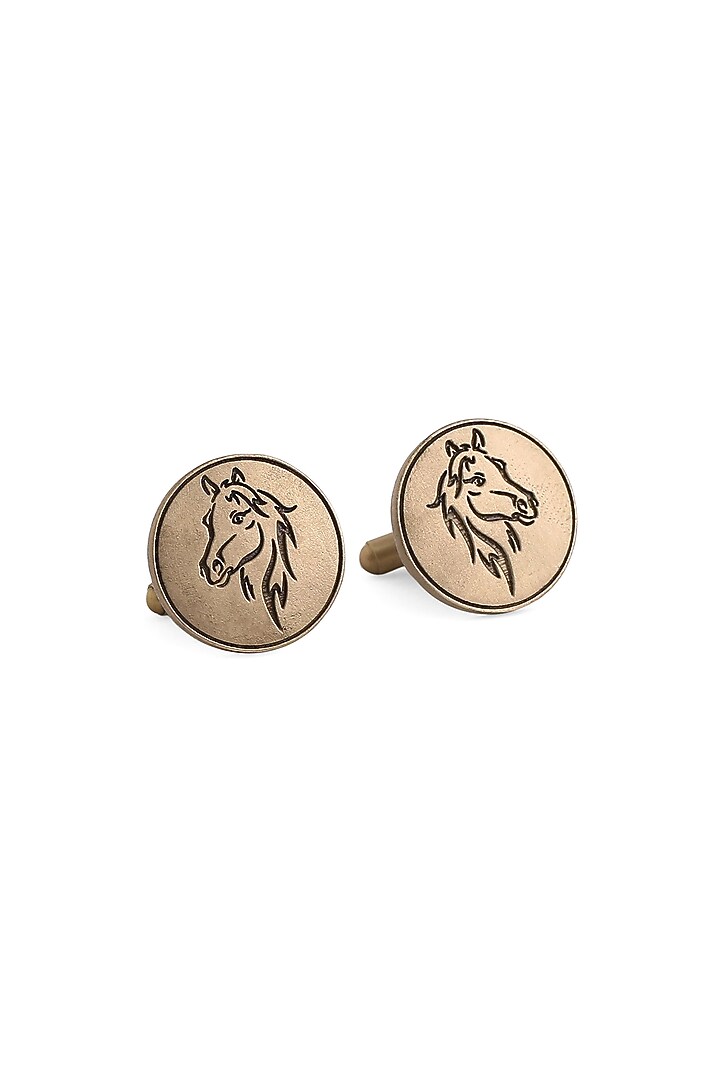 Antique Gold Brass Horse Motif Cufflinks (Set of 2) by Cosa Nostraa at Pernia's Pop Up Shop