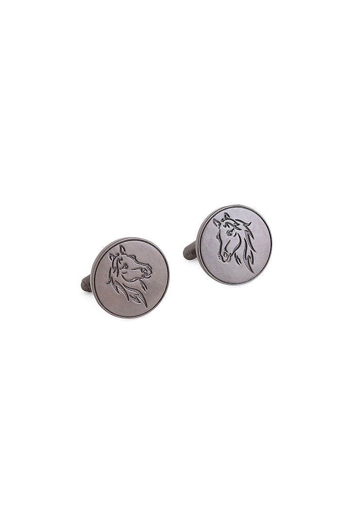 Black Tone Brass Horse Motif Cufflinks (Set of 2) by Cosa Nostraa