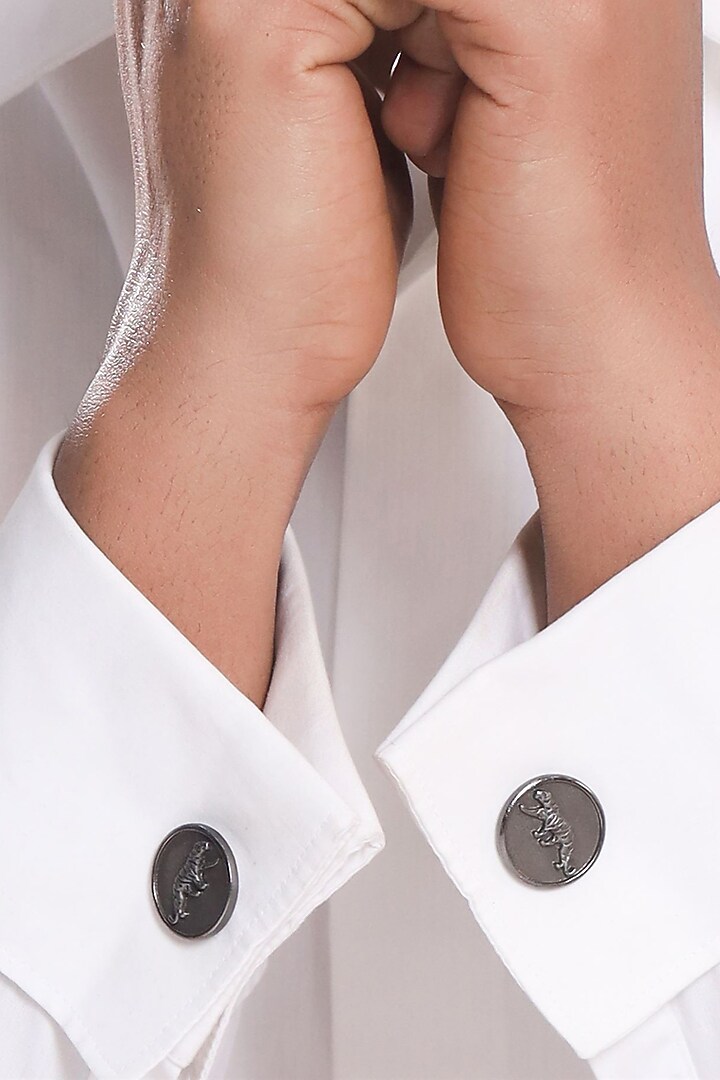 Black Tone Brass Cheetah Motif Cufflinks (Set of 2) by Cosa Nostraa at Pernia's Pop Up Shop