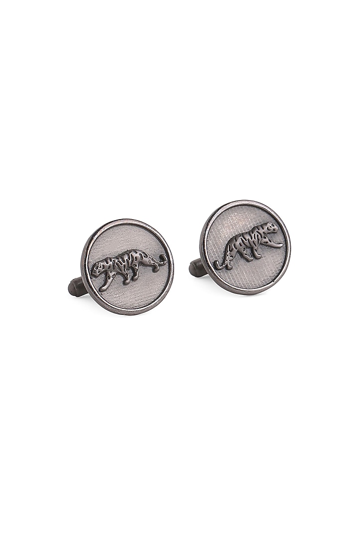 Black Tone Brass Cheetah Motif Cufflinks (Set of 2) by Cosa Nostraa at Pernia's Pop Up Shop
