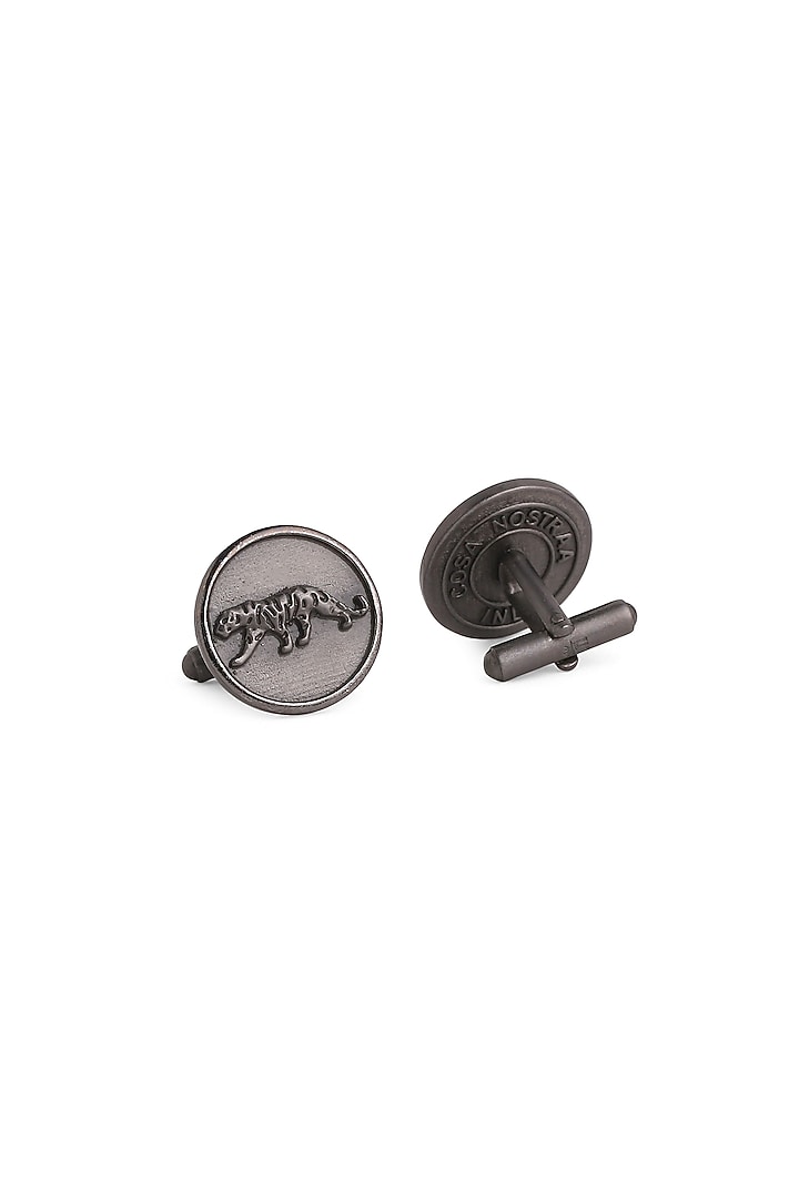 Black Tone Brass Cheetah Motif Cufflinks (Set of 2) by Cosa Nostraa at Pernia's Pop Up Shop