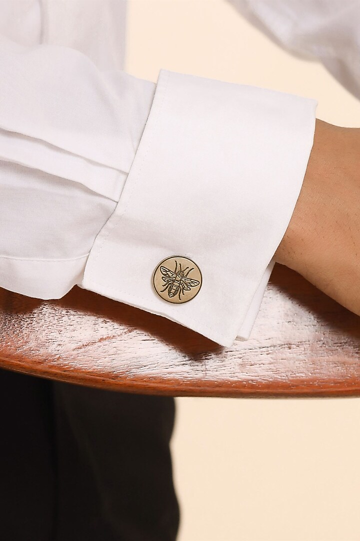 Antique Gold Brass Bee Motif Cufflinks (Set of 2) by Cosa Nostraa at Pernia's Pop Up Shop
