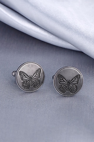 Black Tone Brass Dainty Butterfly Cufflinks (Set of 2) by Cosa Nostraa