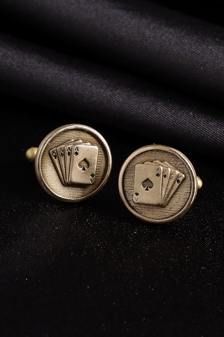 Antique Gold Brass Aces Rule Cufflinks (Set of 2) by Cosa Nostraa