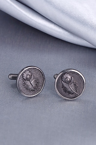 Black Tone Brass Peacock Grace Cufflinks (Set of 2) by Cosa Nostraa