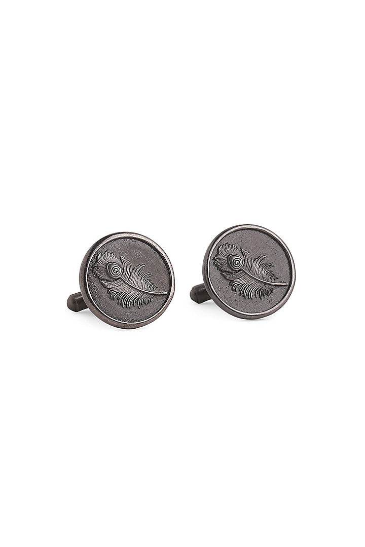 Black Tone Brass Peacock Grace Cufflinks (Set of 2) by Cosa Nostraa at Pernia's Pop Up Shop