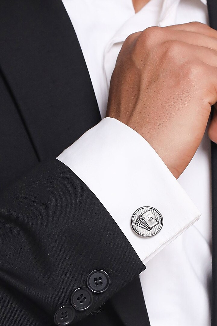 Black Tone Brass Aces Rule Cufflinks (Set of 2) by Cosa Nostraa at Pernia's Pop Up Shop