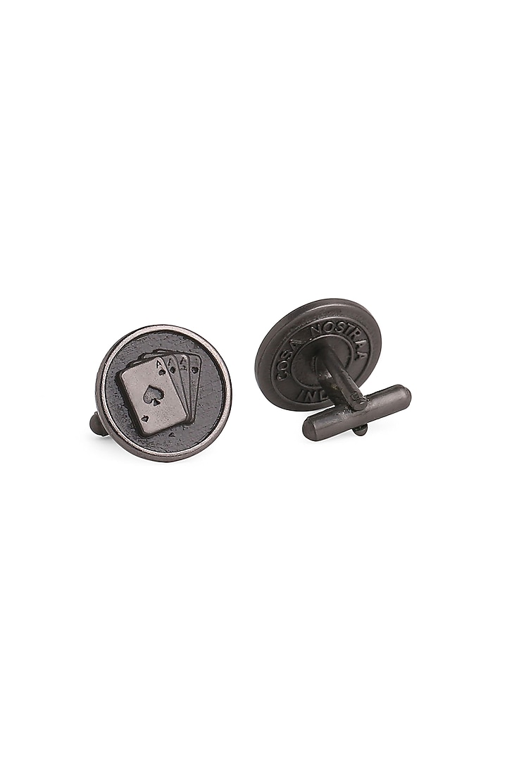 Black Tone Brass Aces Rule Cufflinks (Set of 2) by Cosa Nostraa at Pernia's Pop Up Shop
