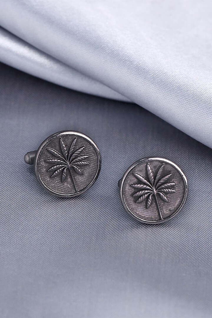 Black Tone Brass Floral Cufflinks by Cosa Nostraa