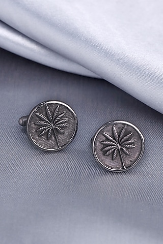 Black Tone Brass Floral Cufflinks (Set of 2) by Cosa Nostraa