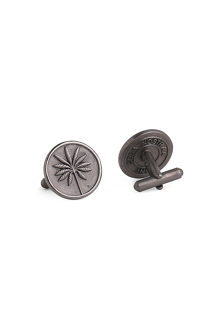 Black Tone Brass Floral Cufflinks (Set of 2) by Cosa Nostraa at Pernia's Pop Up Shop