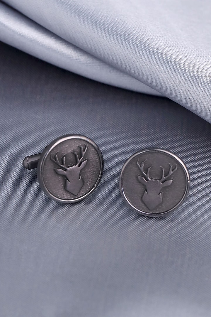 Black Tone Brass Imperial Stag Cufflinks (Set of 2) by Cosa Nostraa