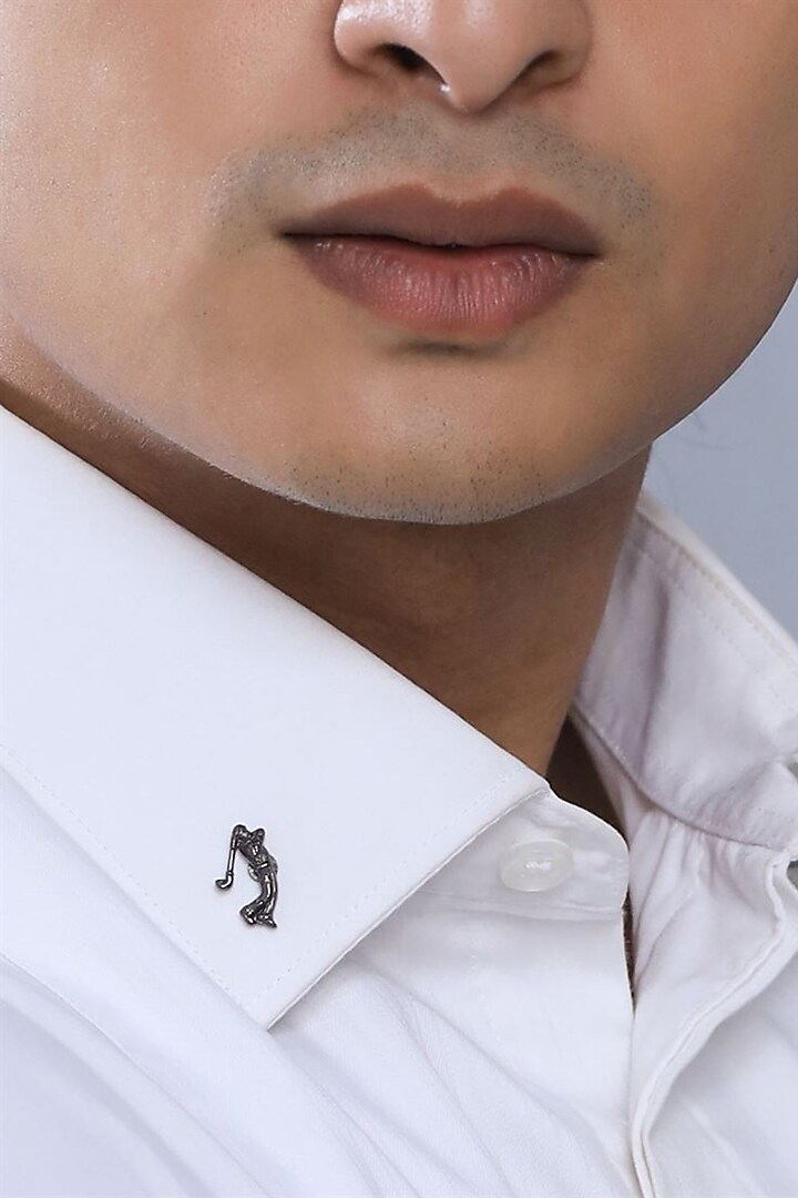 Black Tone Brass Golfer Collar Tips (Set of 2) by Cosa Nostraa at Pernia's Pop Up Shop