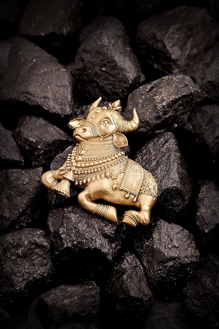 Antique Gold Brass Lord Divine Nandi Brooch by Cosa Nostraa at Pernia's Pop Up Shop