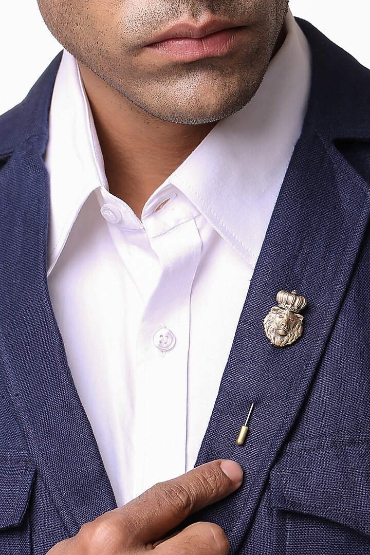 Antique Gold Brass Crowned Lion Lapel Pin by Cosa Nostraa at Pernia's Pop Up Shop
