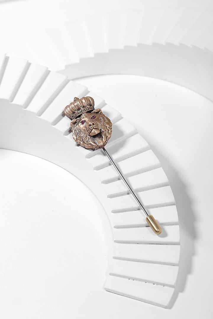 Antique Gold Brass Crowned Lion Lapel Pin by Cosa Nostraa at Pernia's Pop Up Shop