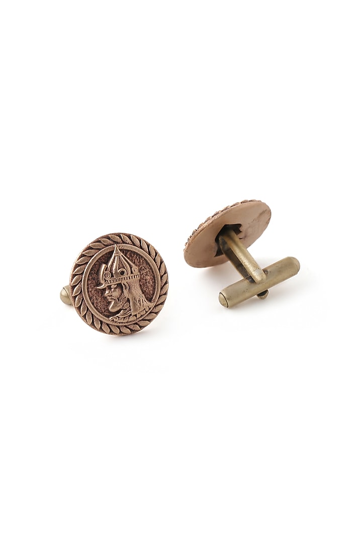 Red Metal Toned Warrior Cufflinks by Cosa Nostraa at Pernia's Pop Up Shop