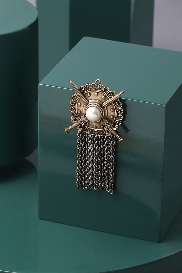 Dual Toned Shield Brooch by Cosa Nostraa at Pernia's Pop Up Shop