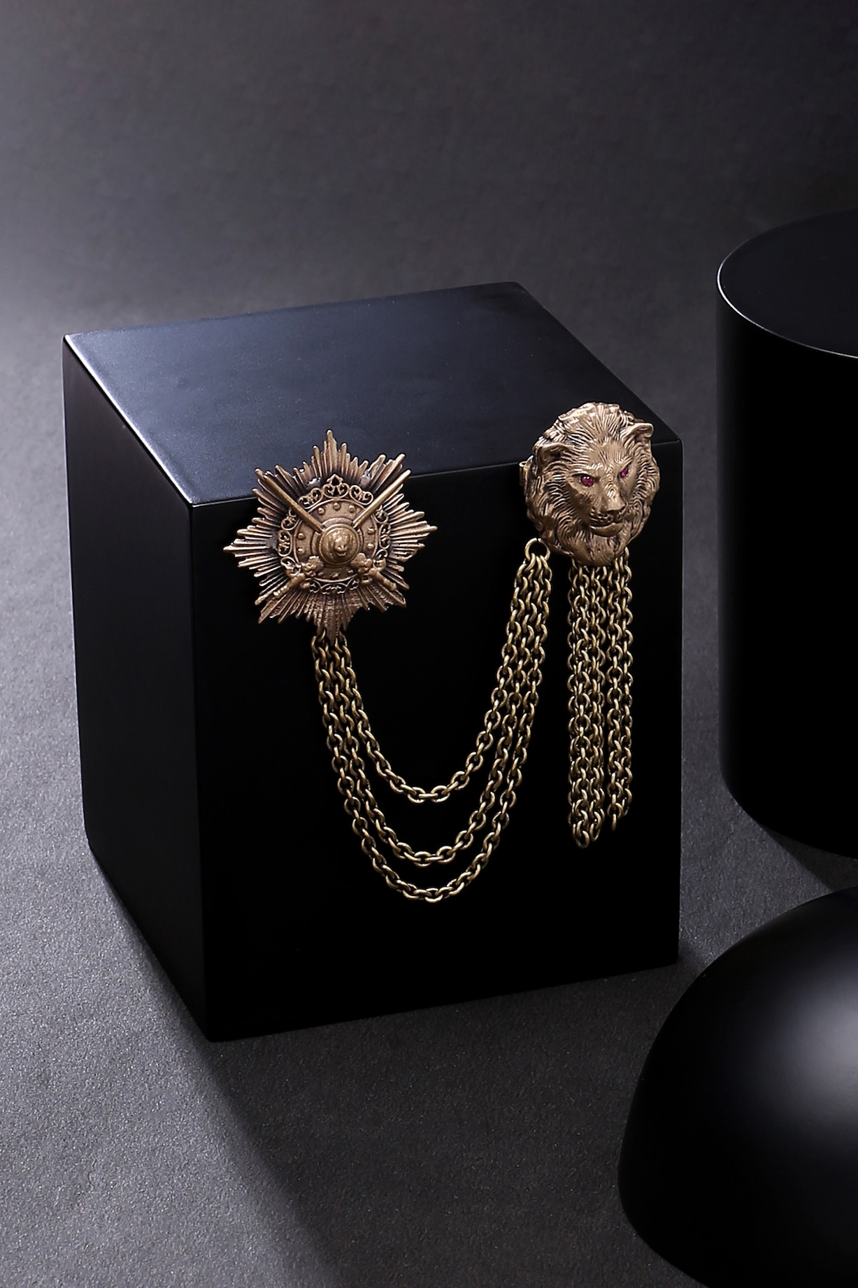 Antique Gold Lion & Swords Brooch by Cosa Nostraa