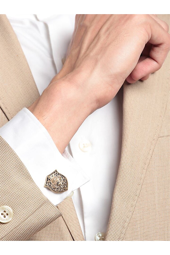 Antique Gold Brass Cufflink & Lapel Pin Set by Cosa Nostraa at Pernia's Pop Up Shop