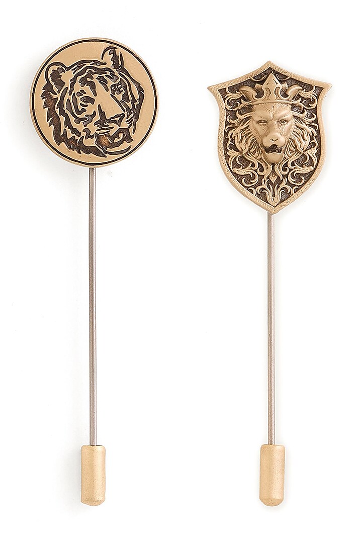 Antique Gold Brass Lapel Pins (Set of 2) by Cosa Nostraa at Pernia's Pop Up Shop