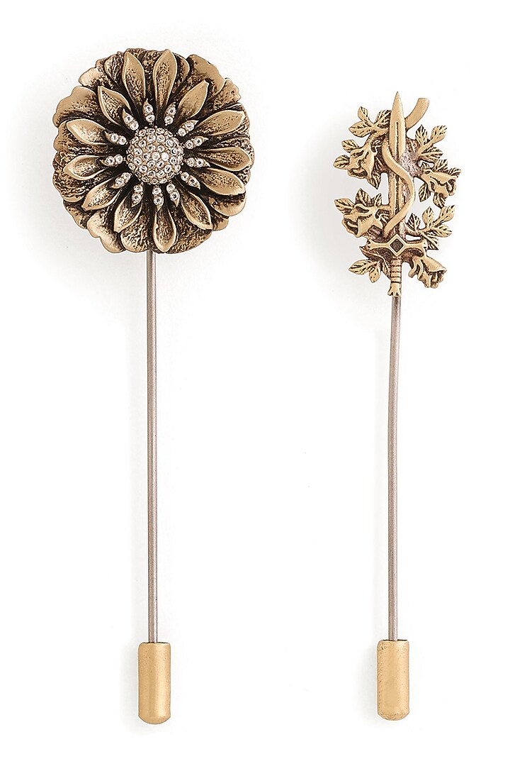 Antique Gold Brass Lapel Pins (Set of 2) by Cosa Nostraa at Pernia's Pop Up Shop