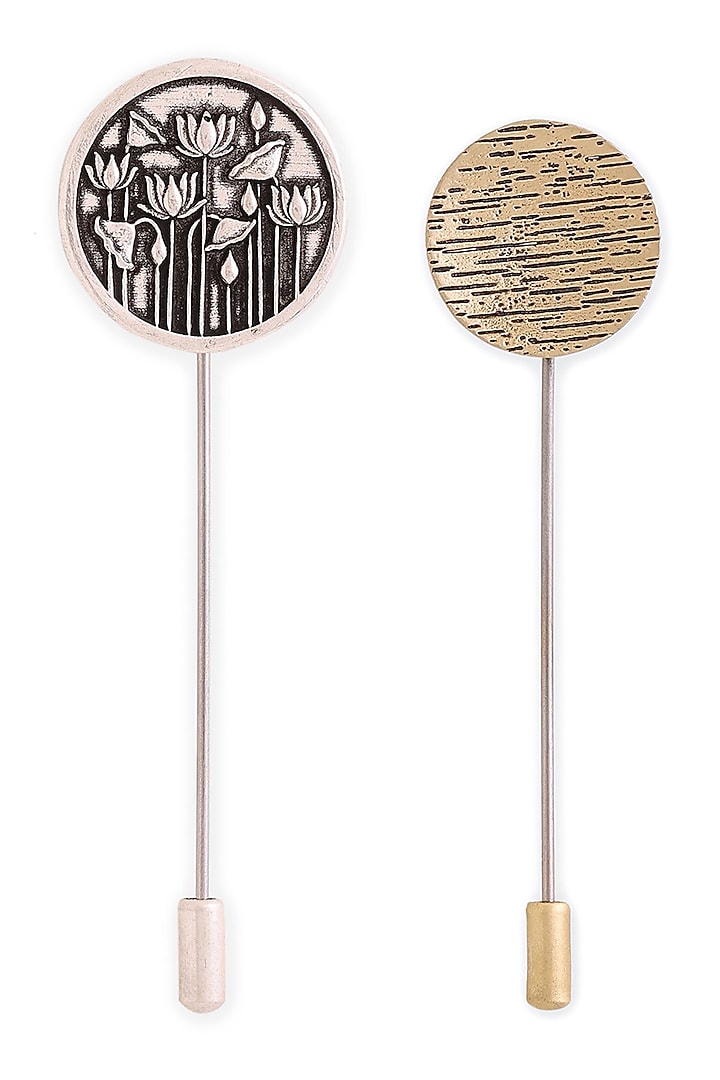 Silver & Antique Gold Brass Lapel Pins (Set of 2) by Cosa Nostraa at Pernia's Pop Up Shop