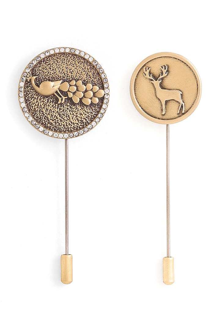 Antique Gold Brass Lapel Pins (Set of 2) by Cosa Nostraa at Pernia's Pop Up Shop