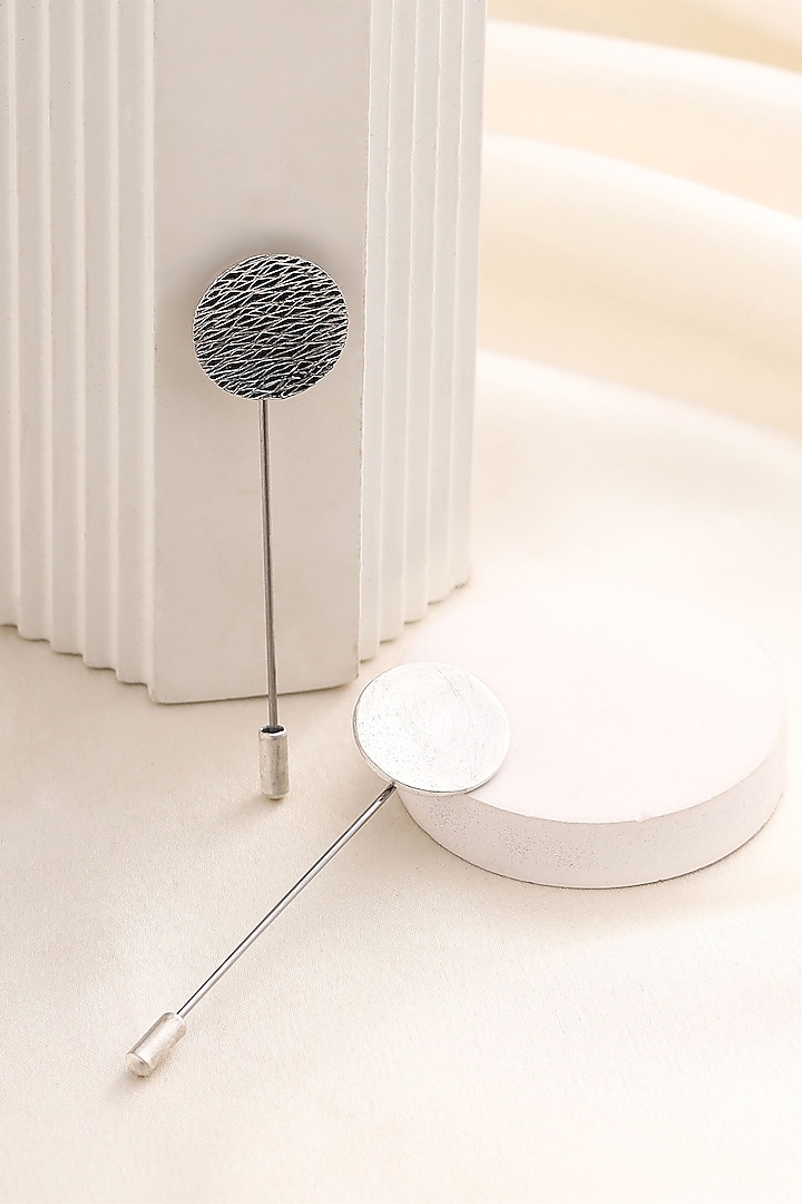 Silver & Grey Brass Lapel Pins (Set of 2) by Cosa Nostraa at Pernia's Pop Up Shop