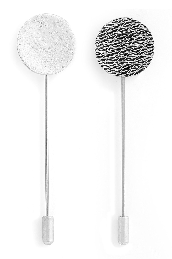 Silver & Grey Brass Lapel Pins (Set of 2) by Cosa Nostraa at Pernia's Pop Up Shop