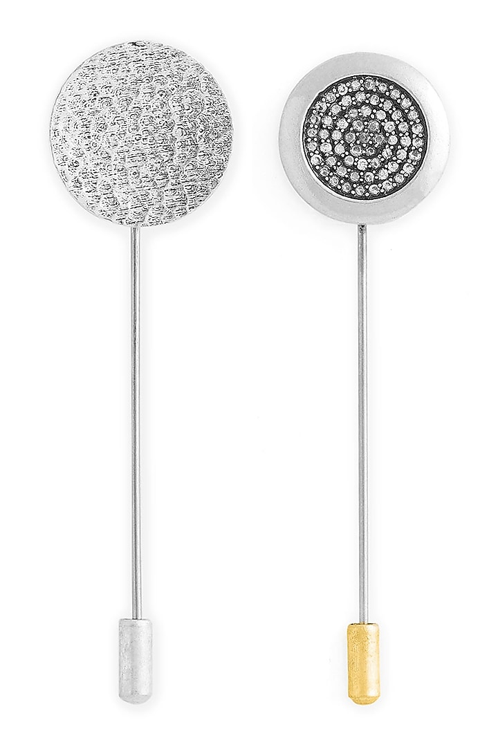 Silver & Grey Brass Lapel Pins (Set of 2) by Cosa Nostraa at Pernia's Pop Up Shop
