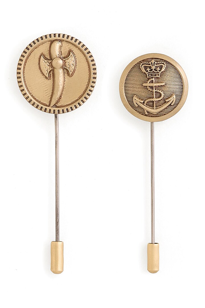 Antique Gold Brass Lapel Pins (Set of 2) by Cosa Nostraa at Pernia's Pop Up Shop