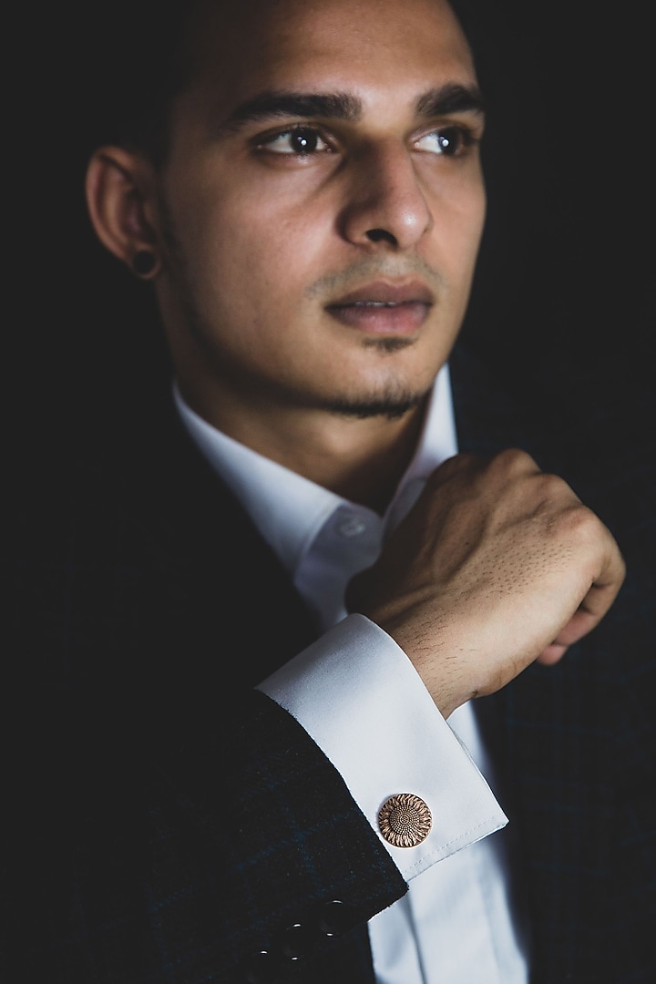 Dual Tone Finish Brooch With Cufflinks by Cosa Nostraa at Pernia's Pop Up Shop