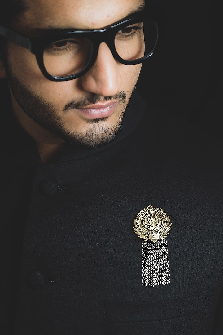 Dual Tone Finish Brooch With Cufflinks by Cosa Nostraa at Pernia's Pop Up Shop