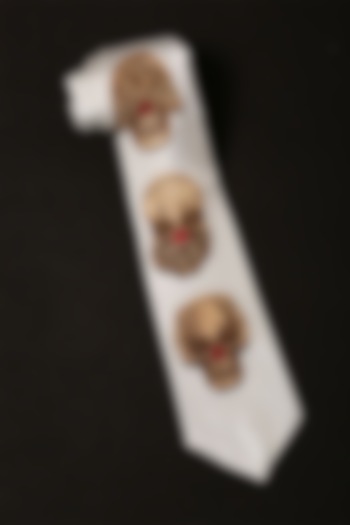 White Tie With Antique Gold Finish Lapel Pin by Cosa Nostraa at Pernia's Pop Up Shop