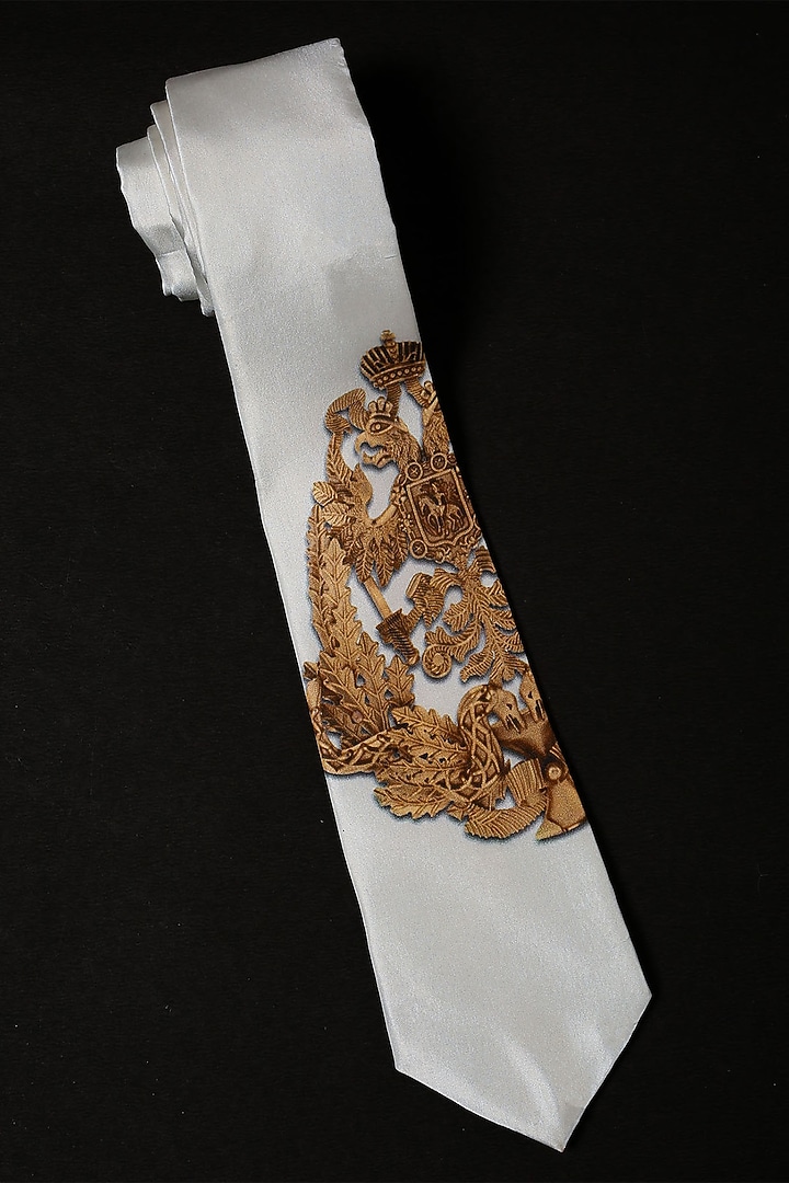White Silk Handcrafted Tie With Lapel Pin by Cosa Nostraa at Pernia's Pop Up Shop