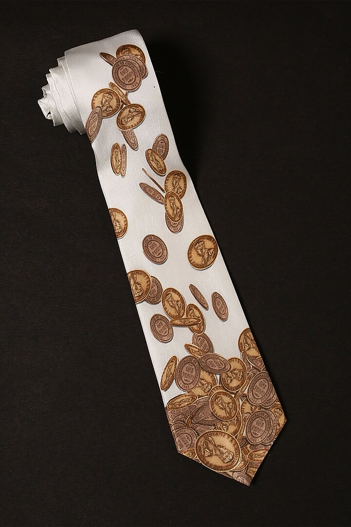 White Silk Tie With Red Lapel Pin by Cosa Nostraa at Pernia's Pop Up Shop