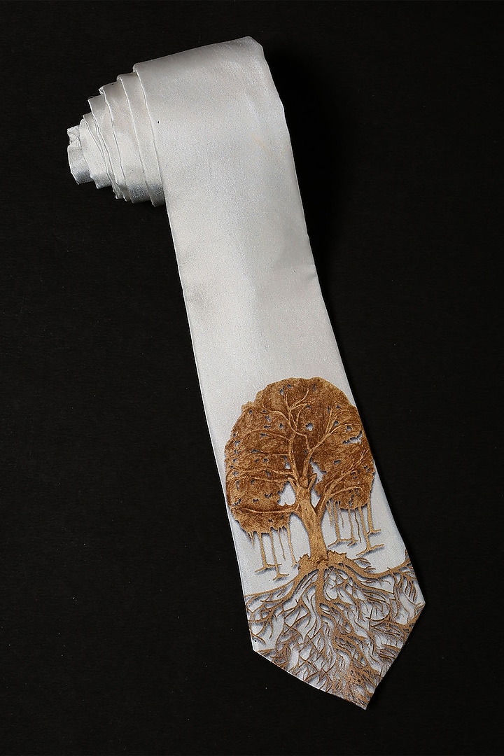 White Silk Tie With Lapel Pin by Cosa Nostraa at Pernia's Pop Up Shop