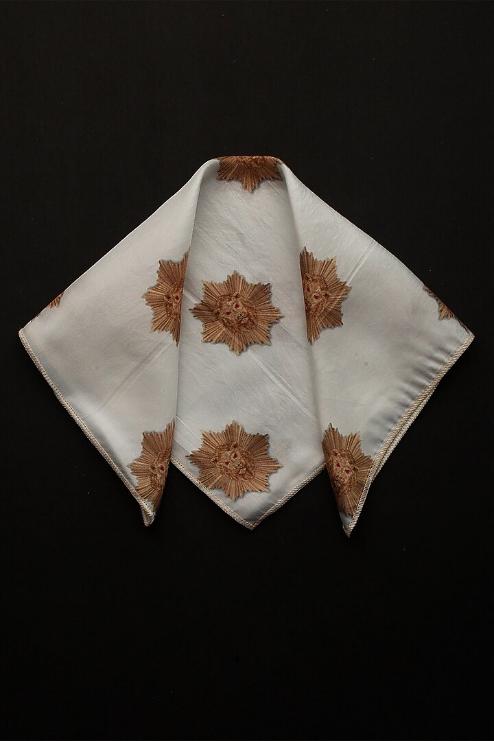 White Silk Printed Bow Tie With Pocket Square by Cosa Nostraa at Pernia's Pop Up Shop