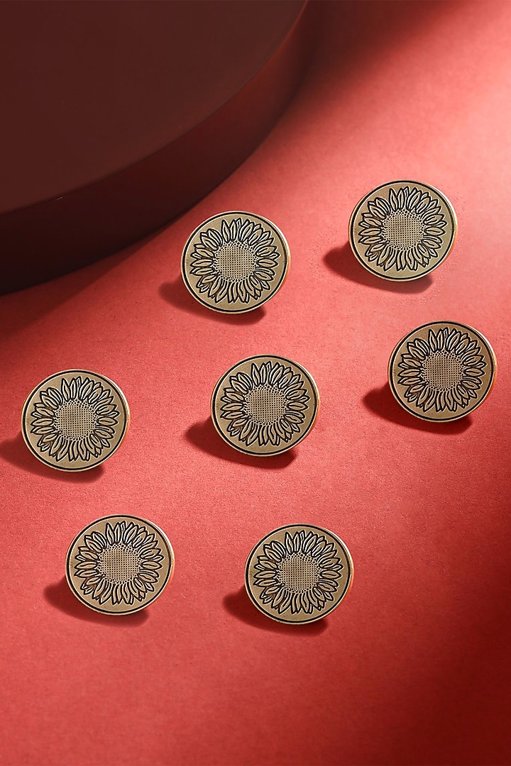 Antique Gold Sunflower Glitter Buttons (Set of 7) by Cosa Nostraa at Pernia's Pop Up Shop