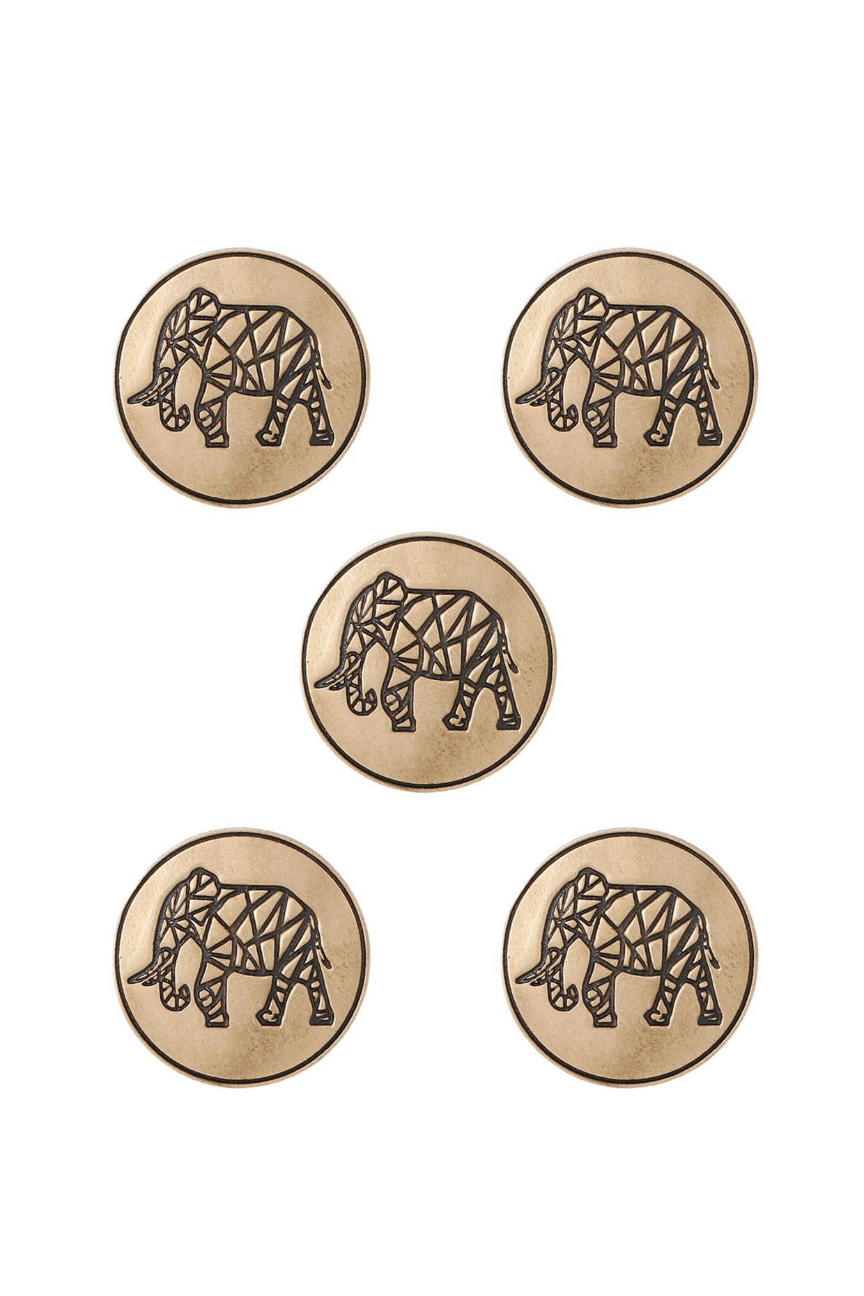 Antique Gold Mighty Elephant Buttons (Set of 5) by Cosa Nostraa at Pernia's Pop Up Shop
