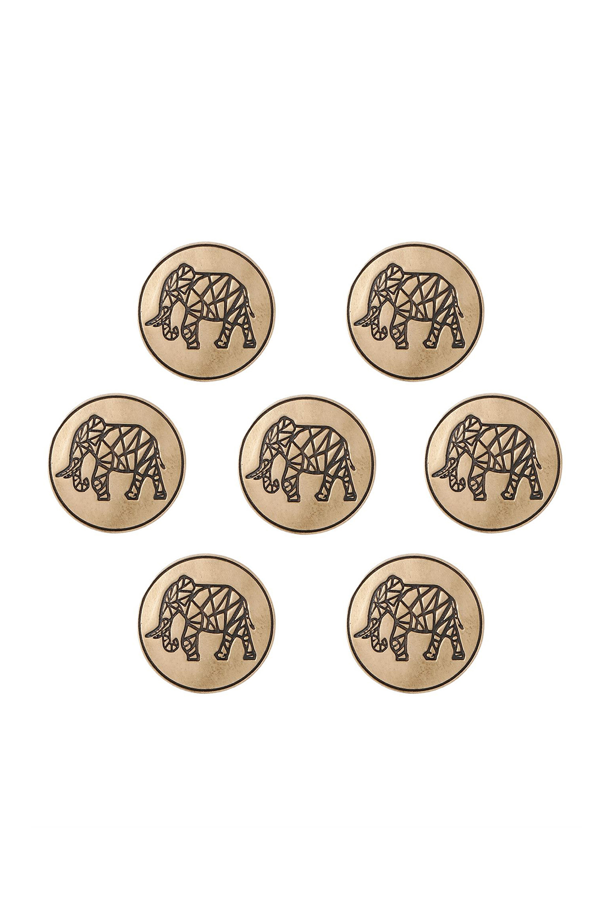 Antique Gold Mighty Elephant Buttons (Set of 7) by Cosa Nostraa at Pernia's Pop Up Shop