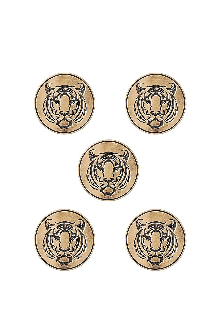 Antique Gold Fiery Tiger Buttons (Set of 5) by Cosa Nostraa at Pernia's Pop Up Shop