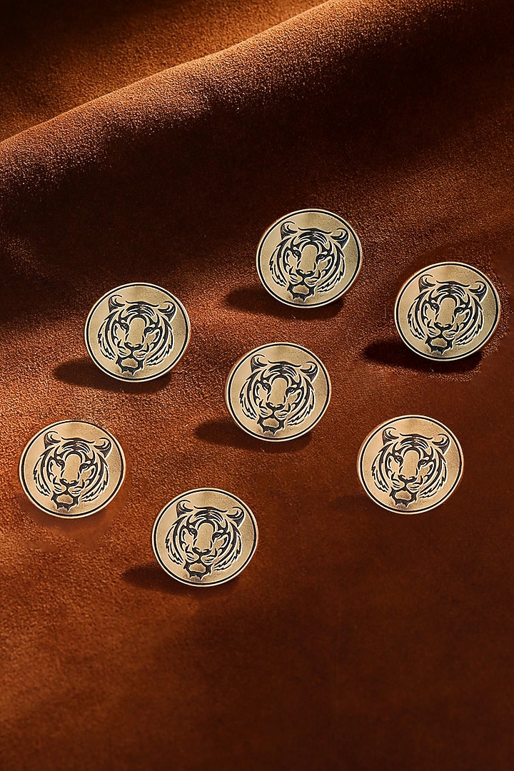 Antique Gold Fiery Tiger Buttons (Set of 7) by Cosa Nostraa at Pernia's Pop Up Shop