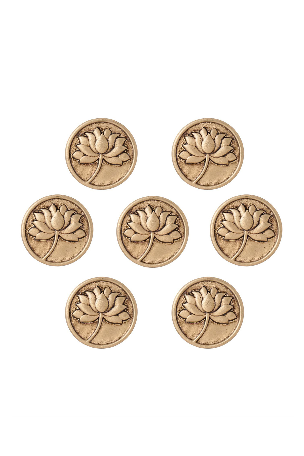 Antique Gold Divine Lotus Buttons (Set of 7) by Cosa Nostraa at Pernia's Pop Up Shop