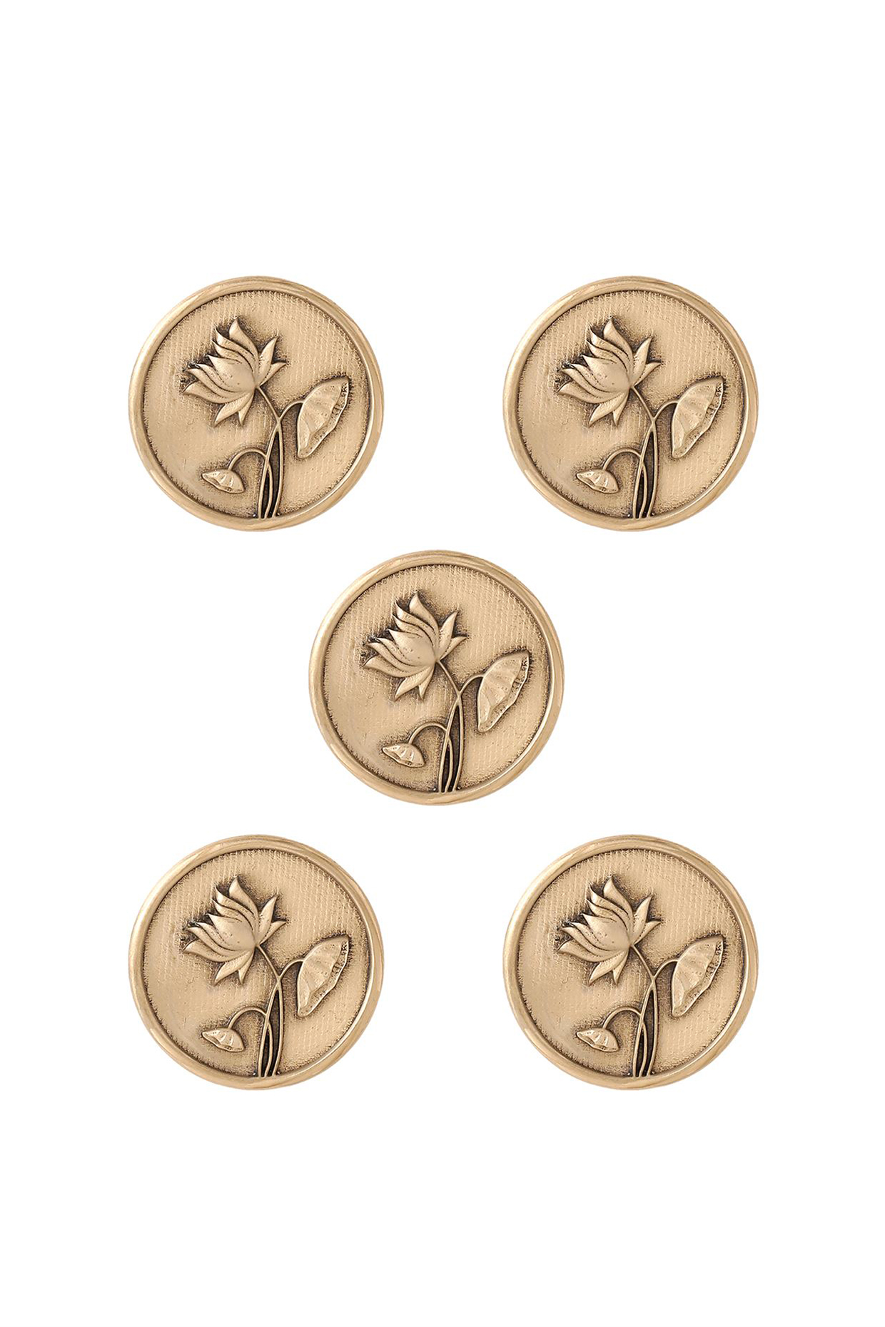 Antique Gold Lotus Magic Buttons (Set of 5) by Cosa Nostraa at Pernia's Pop Up Shop