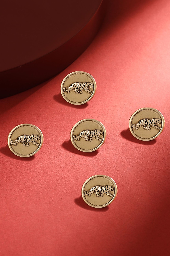 Antique Gold Calm Cheetah Buttons (Set of 5) by Cosa Nostraa at Pernia's Pop Up Shop