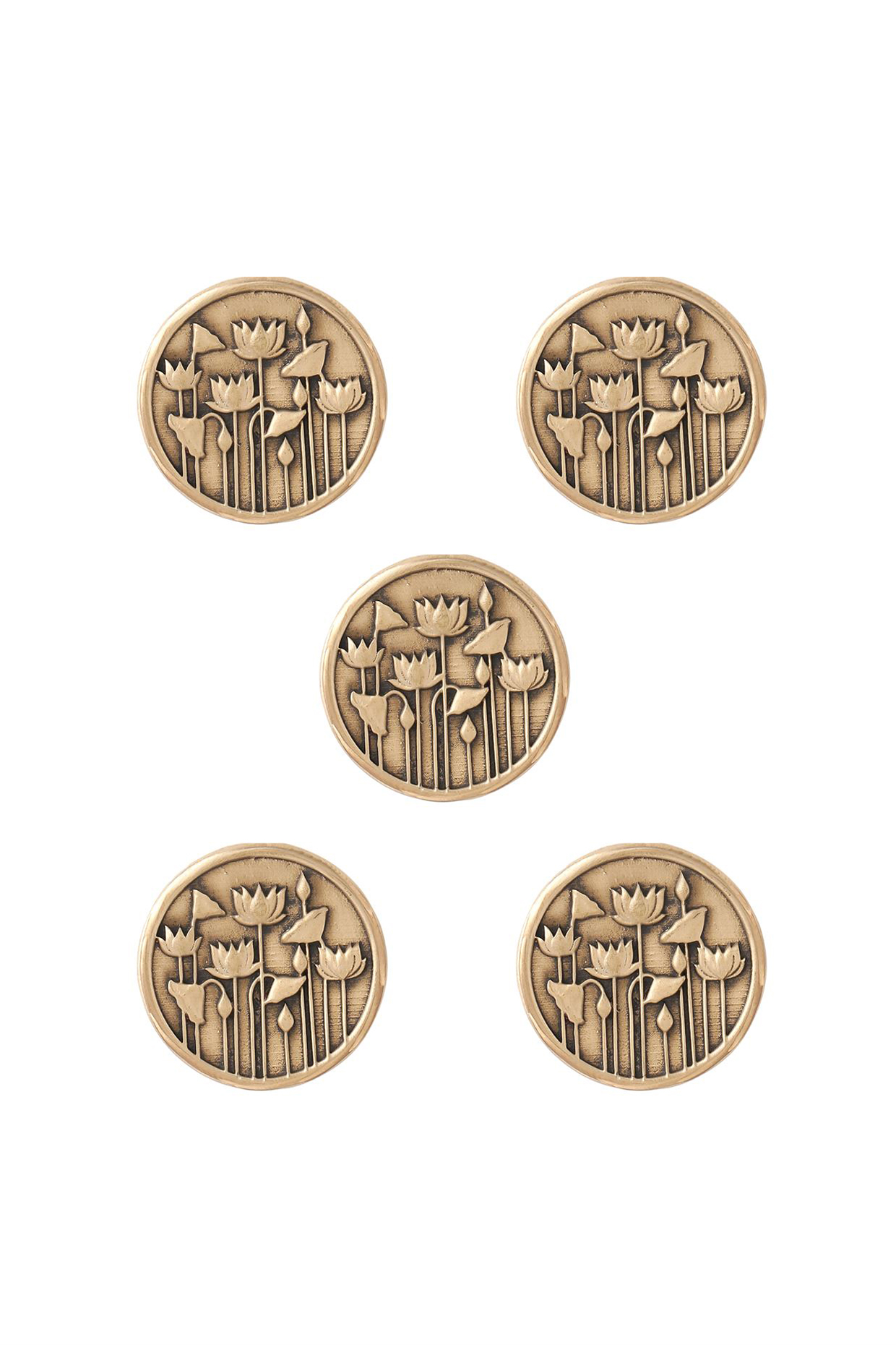 Antique Gold Lotus Garden Buttons (Set of 5) by Cosa Nostraa at Pernia's Pop Up Shop