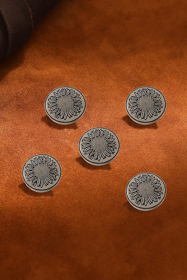 Dark Grey Sunflower Glitter Buttons (Set of 5) by Cosa Nostraa at Pernia's Pop Up Shop