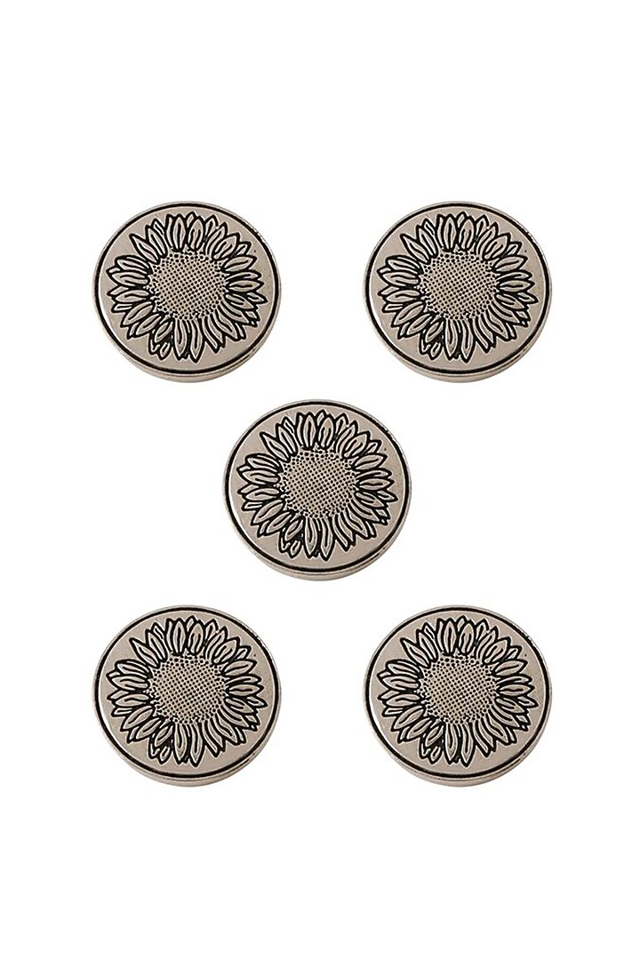 Dark Grey Sunflower Glitter Buttons (Set of 5) by Cosa Nostraa at Pernia's Pop Up Shop